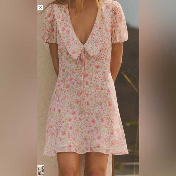 Zara Floral Pink Short Dress with Peter Pan Collar – Size L - Picture 1 of 13